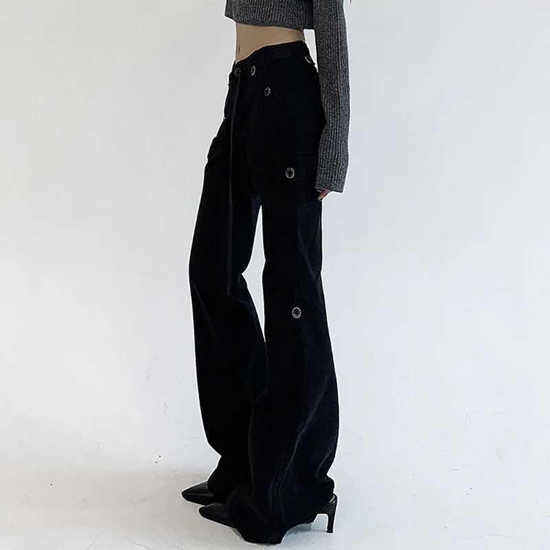 Rockmore Brown Low Rise Flare Jeans for Women Streetwear Y2K Aesthetic Cargo Jean Pants Vintage Denim Trousers Grunge FairycoreT250319