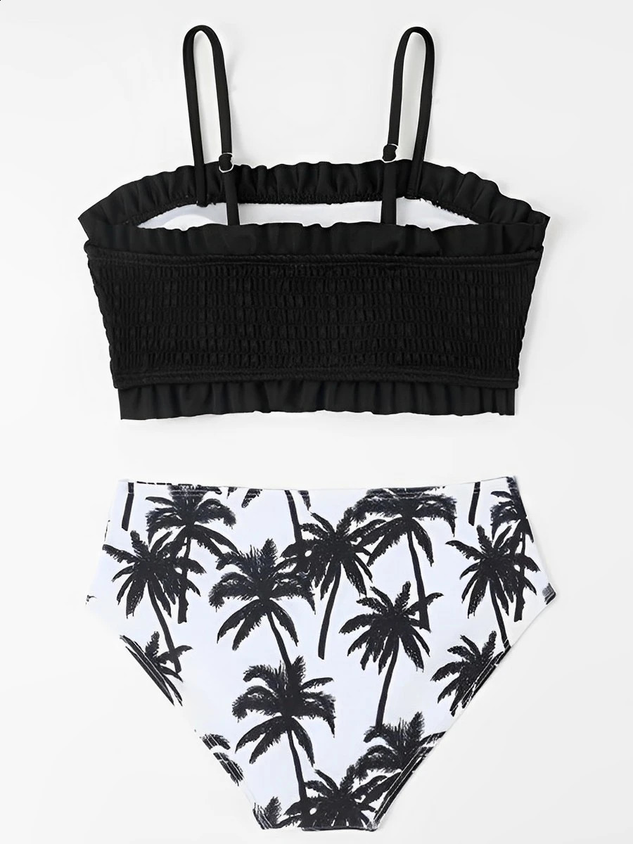 Print Strappy High Waist Bikini Girls Swimsuit Kids Swimwear Female Childrens Bathers Bathing Swimming Swim Suit Beachwear 250319