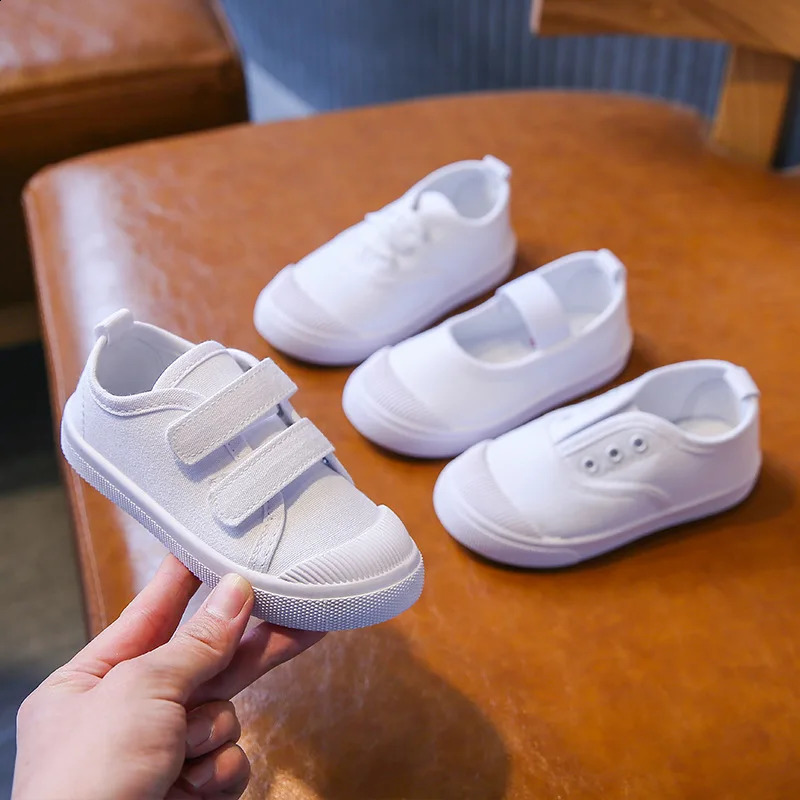 Spring Summer Childrens Canvas Shoes Girls White Shoes Fashion Boys Soft Campus White Causal Shoes Non-slip Sneakers 250319
