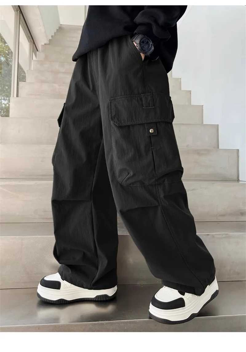 Wide leg pants street dance pants boys casual straight pants childrens side pockets childrens cargo pants hip-hop pants 5-14YT250318