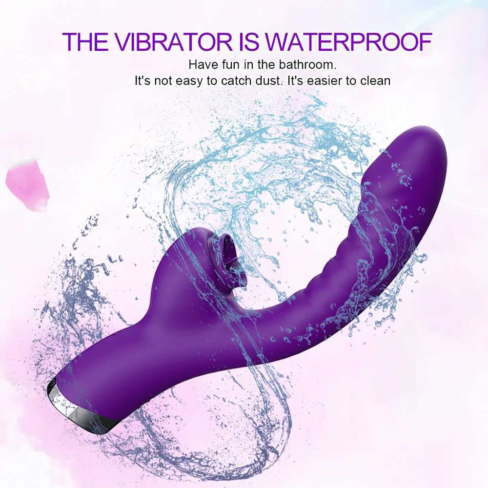 Female vibrator 2-in-1 licking male clitoral stimulator G-Spot powerful vibration fake penis stick female clitoral suction cup adult sex toy W250319