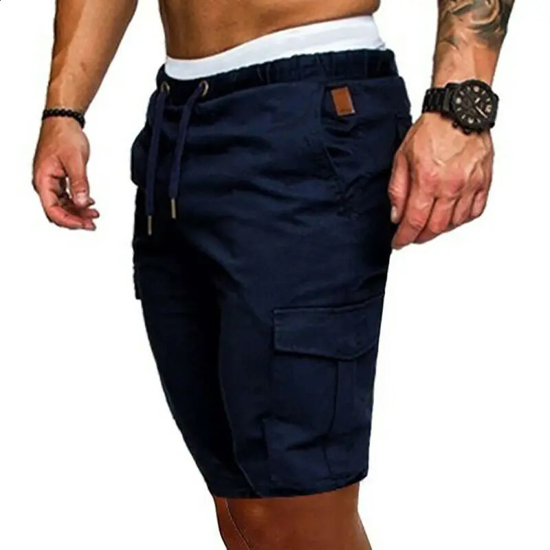 Casual Shorts Mens Summer Cargo Shorts Gym Sport Running Workout Cargo Pants Jogger Trousers Drawstring Solid Jogging Shorts Men 250317
