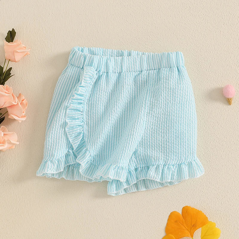 Tregren Toddler Girl Summer Shorts Striped Pattern Lotus Edge Cute Shorts Casual Fashion Kids Infant Soft Shorts 250319