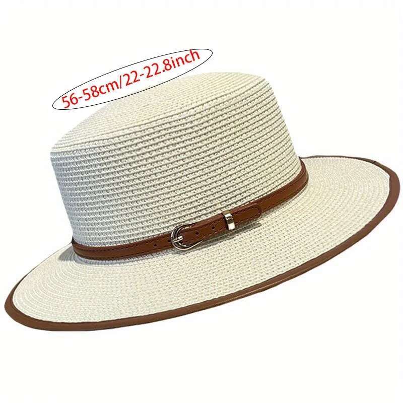 Fashion Belt Decoration Jazz Sun Protection Simple Leisure Woman Summer Outdoor Beach Travel Sunscreen Panama Hat