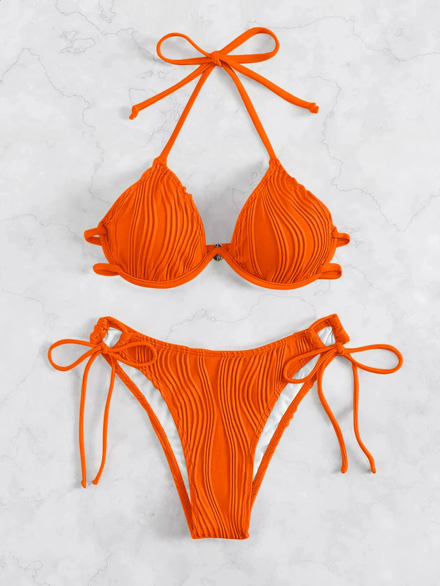 Hater Push Up Bikini Womens Beaded Swimsuit Solid Sexy Swimsuit Womens Bath Swimsuit 250314