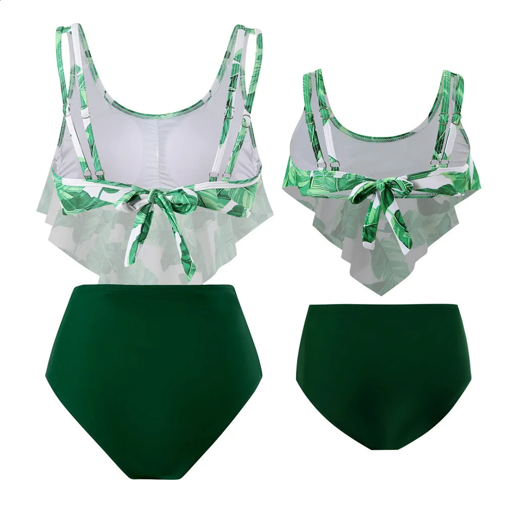 Ruffle Mother Daughter One Piece Swimsuit Family Matching Set Bathing Suit Kids Swimwear Mom Baby Women Girls Beachwear Clothes 250319