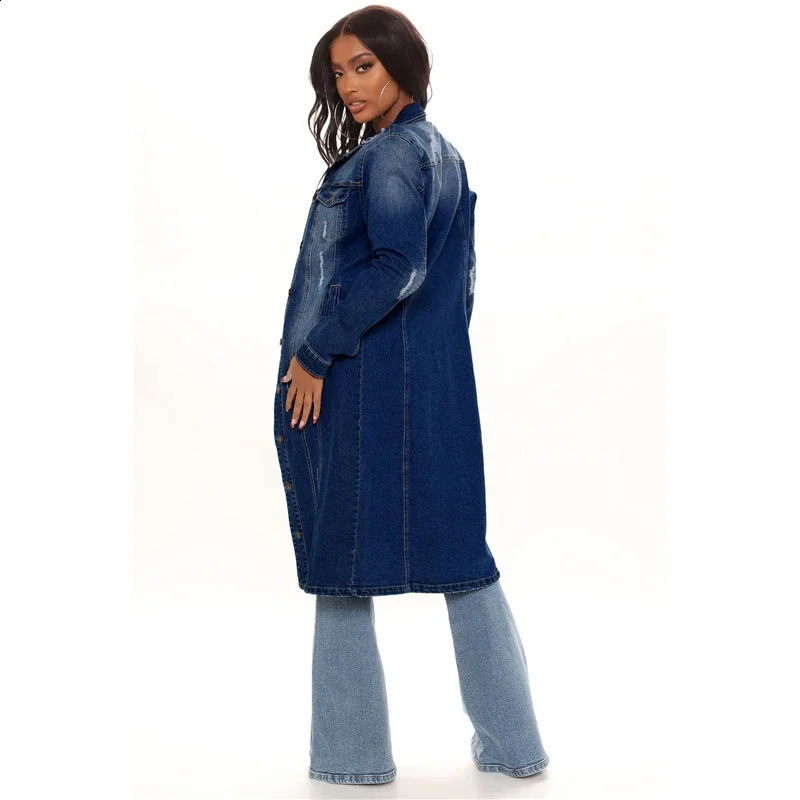 ly arrived fashion hole cotton autumn winter long denim jacket 2023 trench coat cardigan wool sweater womens sleeved jeans 250319