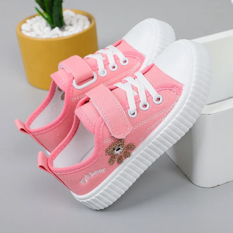 Childrens Canvas Shoes Spring Autumn White Embroidery Cartoon Boys and Girls Single Shoes Pink Soft Non-slip Kids Casual Shoes 250319