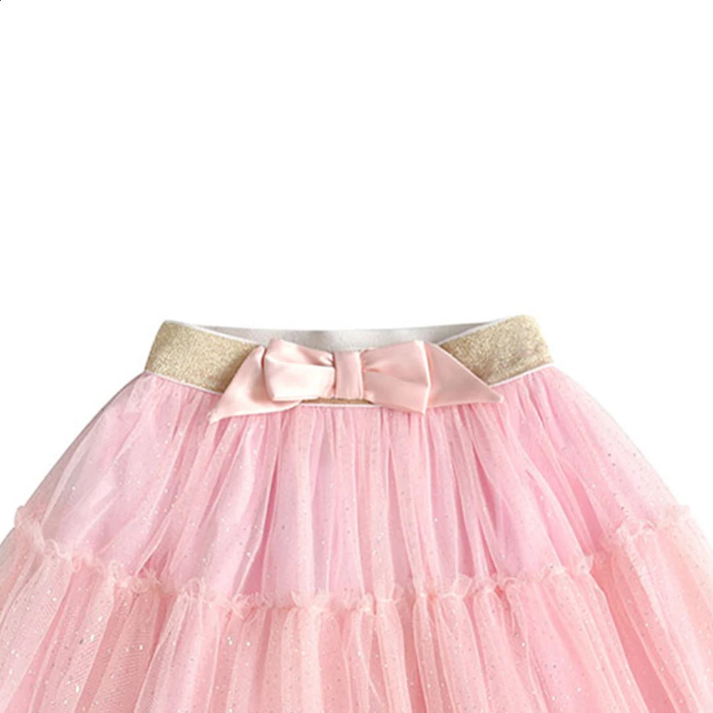 VIKITA Girls Pink Skirts with Bow Knot Kids Shiny Sequins Mini Skirts Girls Birthday Party Casual Daily Mesh Tulle Ballet Skirt 250319