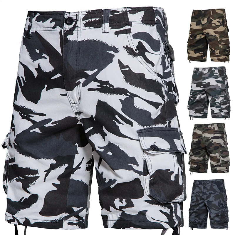 Mens camouflage shorts mens jacket loose casual outdoor sports half pants side pockets cotton comfortable 250319