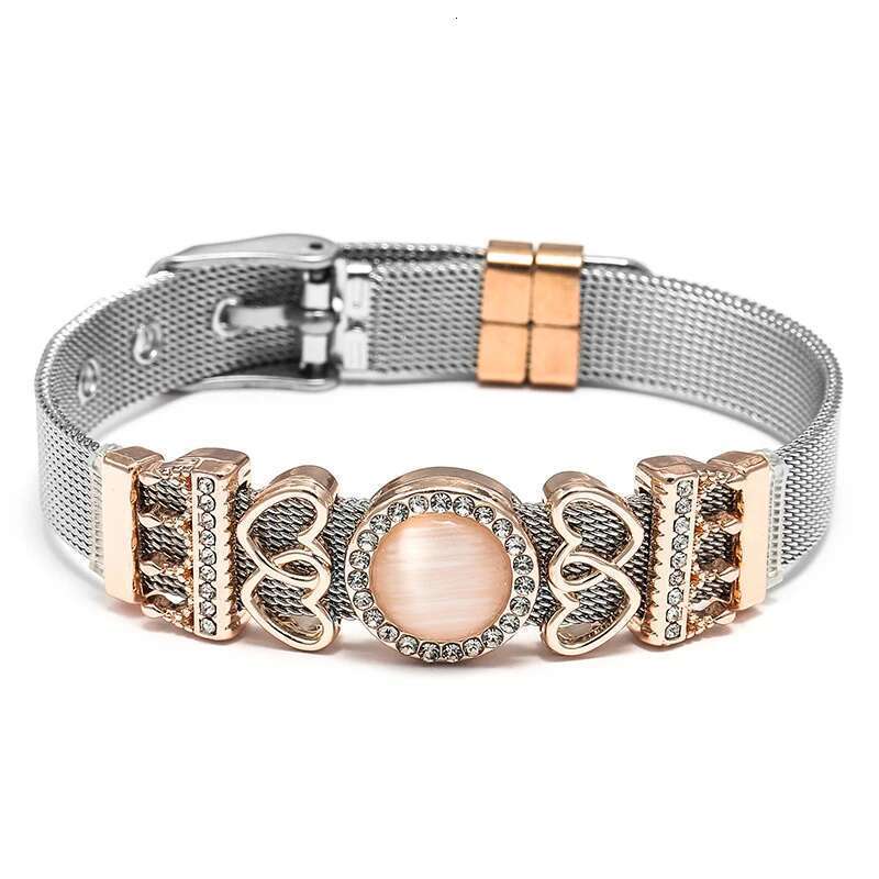 10mm Stainless Steel Mesh Bracelets With Crown Heart To Heart Beads Charm Keeper Bracelets Bangles For Women Men Jewelry Gift