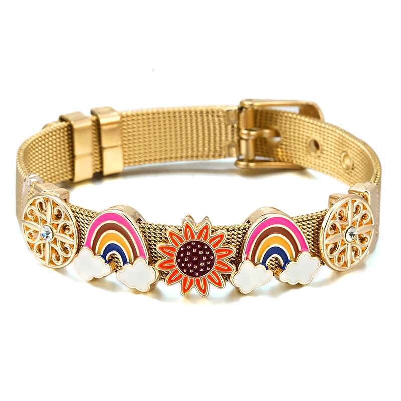 10mm Suower Rainbow Beads Charm Bracelets DIY Stainless Steel Mesh Keeper Bracelets Pulseras Mujer For Women Men Jewelry Gift