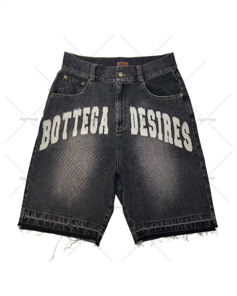Y2K American Street ed High Waist Washed Denim Shorts Harajuku Retro Trendy Jeans Mens Gothic Punk 250317