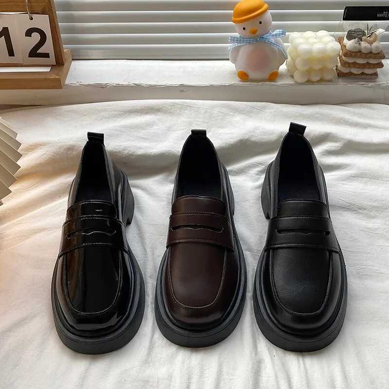 Womens shoe platform cushion with fur British style black apartment Oxford skate - Summer Preparatory New Leather Womens Derby SXJ250319