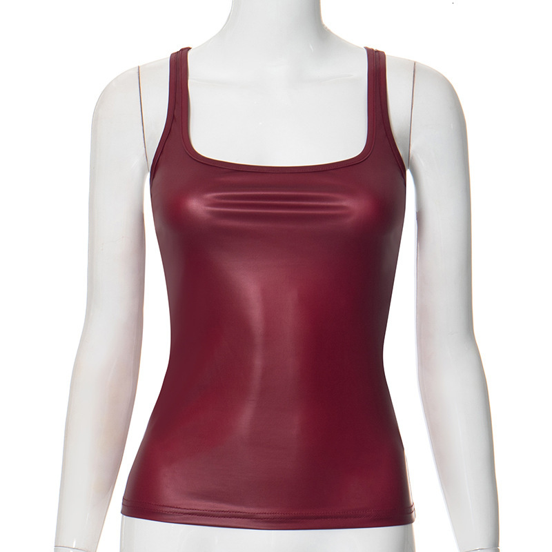 Q24TP323 Women's Summer New Collection Solid Color Square Neck Sleeveless Sexy Vest T-shirt Top for Women
