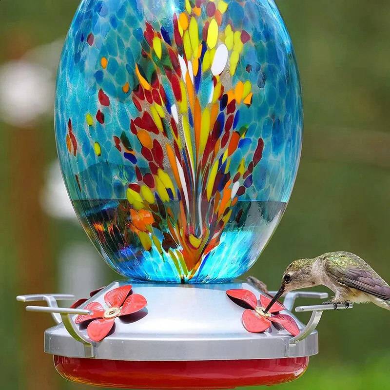 Colorful hummingbird food feeder hand blown glass drinking water bowl for garden and courtyard decoration 250318
