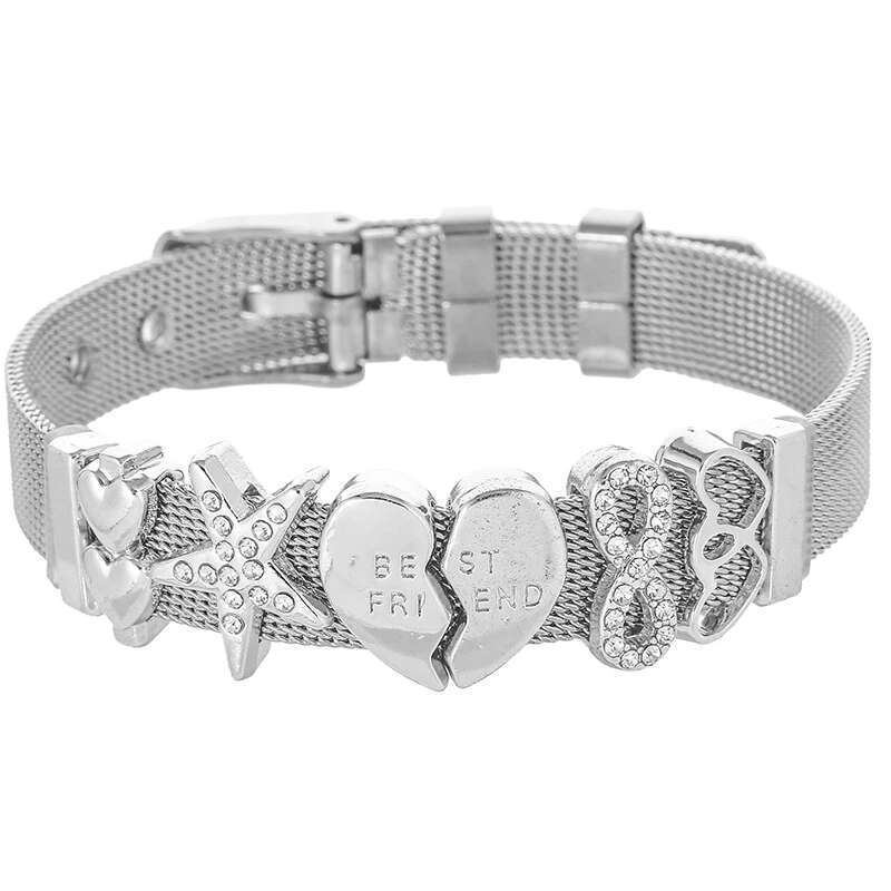 High Quality Stainless Steel Mesh Bracelets With BEST FRIEND Crystal Charm Fine Bracelets Bangles As Friend Women Gift