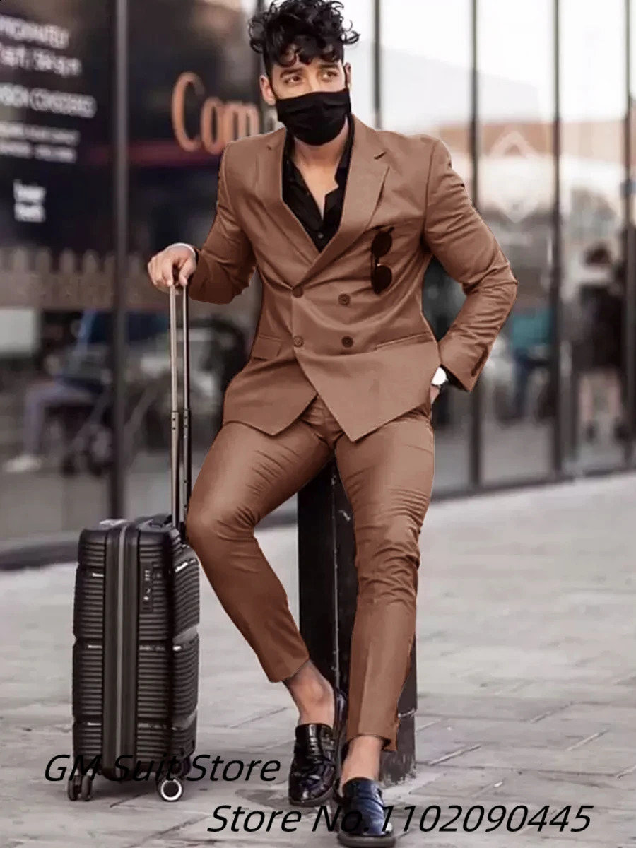Mens Suits Plus Size Blazers Brown Double Breasted Formal Slim Fit Casual Tuxedos Wedding Groom Men Costume Homme Marriage 250311