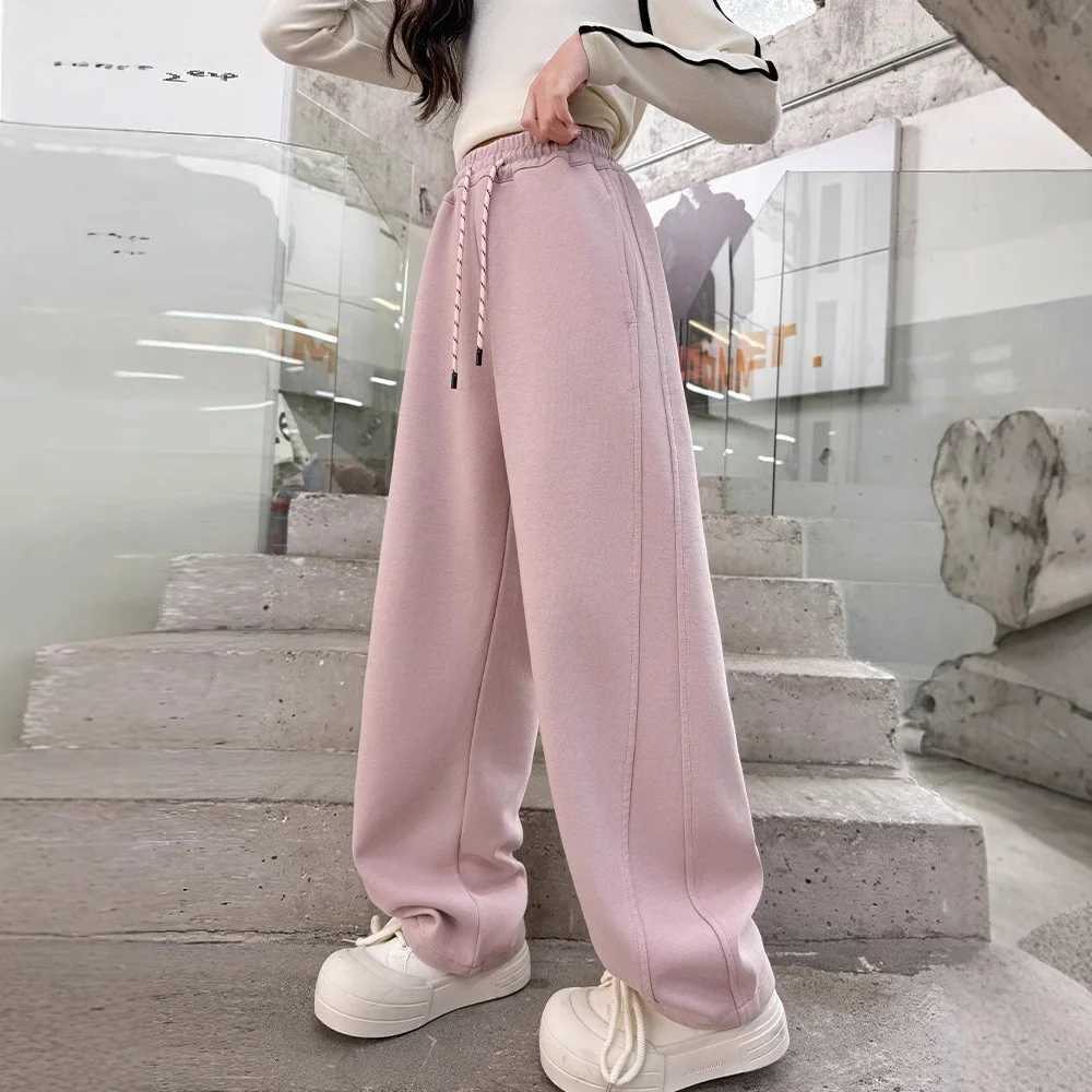 Spring autumn Kids Girls Cotton Sport Pants Casual Wide leg Teenage Girls Cargo Pants Children Trousers Beam Foot Pants PinkT250318