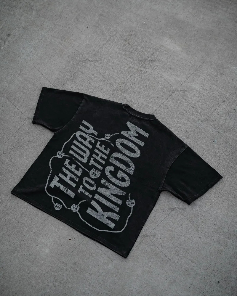 Collar made of pure cotton topnotch European and American street retro Harajuku oversized Tshirt printed with fashionable casual short sleeves 250317