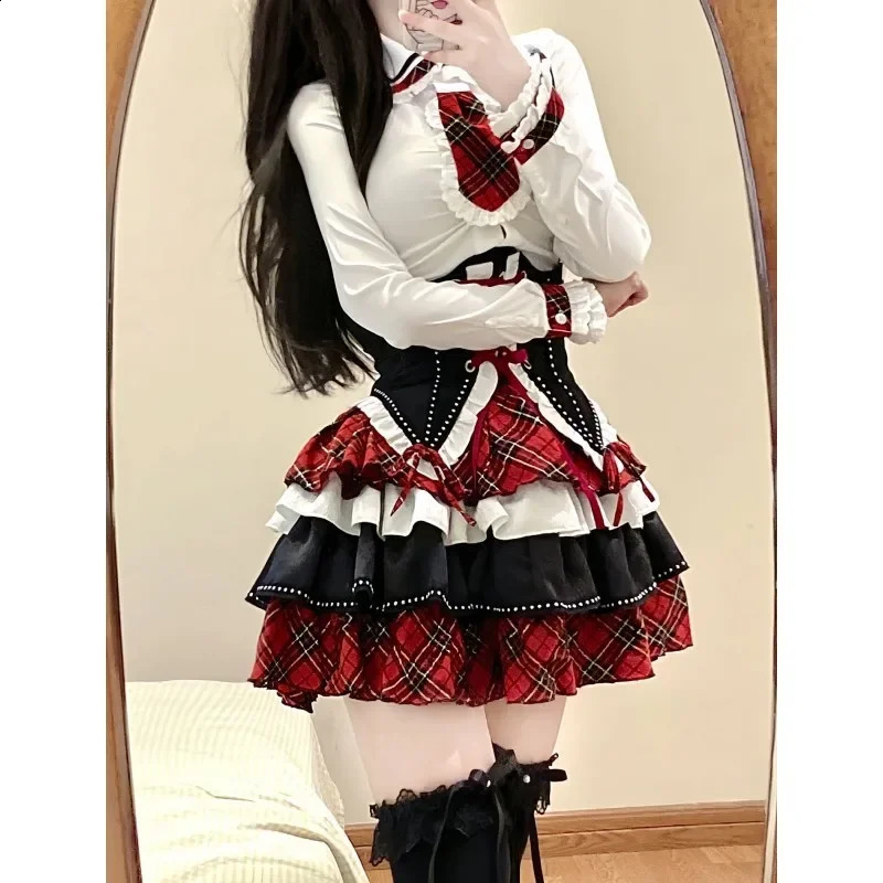 Lolita Retro Sweet Spicy Womens Belt Fit Colorful Blocked Bedding Cake Skin Fashion 3Piece Set 250318