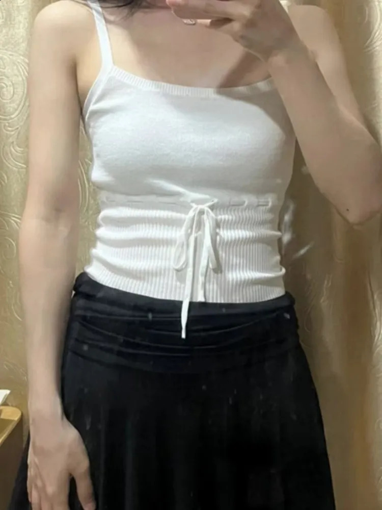 Casual womens cotton white ribbed knitted lace top summer fashion ultra-thin vest womens sleeveless solid color top 250314