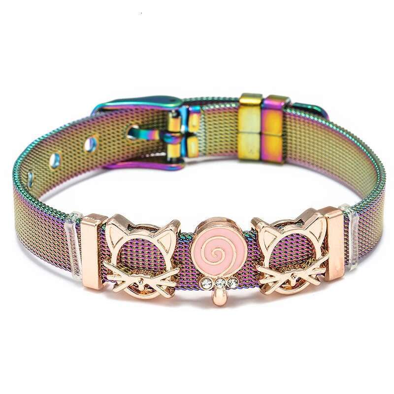 Stainless Steel Colorful Love Key Charms Bracelets DIY Fashion Mesh Bracelet for Women Slider Charms Jewelry Accessories