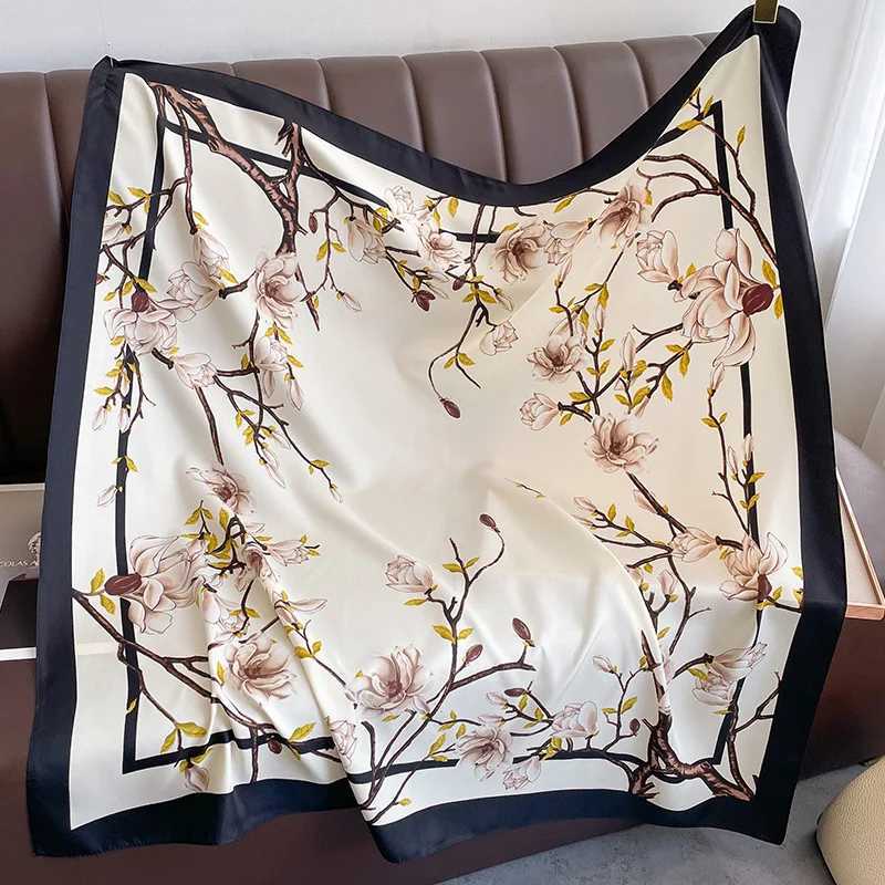 Wens printed headscarf large scarf 90cm simulated silk scarf fashionable floral pattern scarf shawl thin packaging scarf X250319