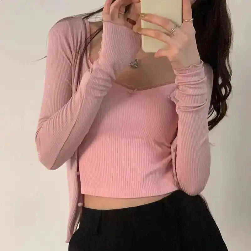 2024 Summer Womens Cotton Knitted Vest Sexy Italian Strap Street Clothing Slim and Cute Crop Top Cami Women 250319