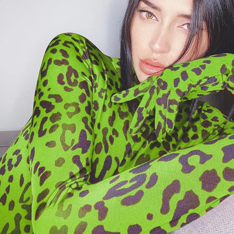 BKLD Turtleneck Leopard Print Bodysuit Long Sleeve With Gloves Bodycon Rompers Womens Jumpsuit Autumn Clubwear Bodysuits 250319