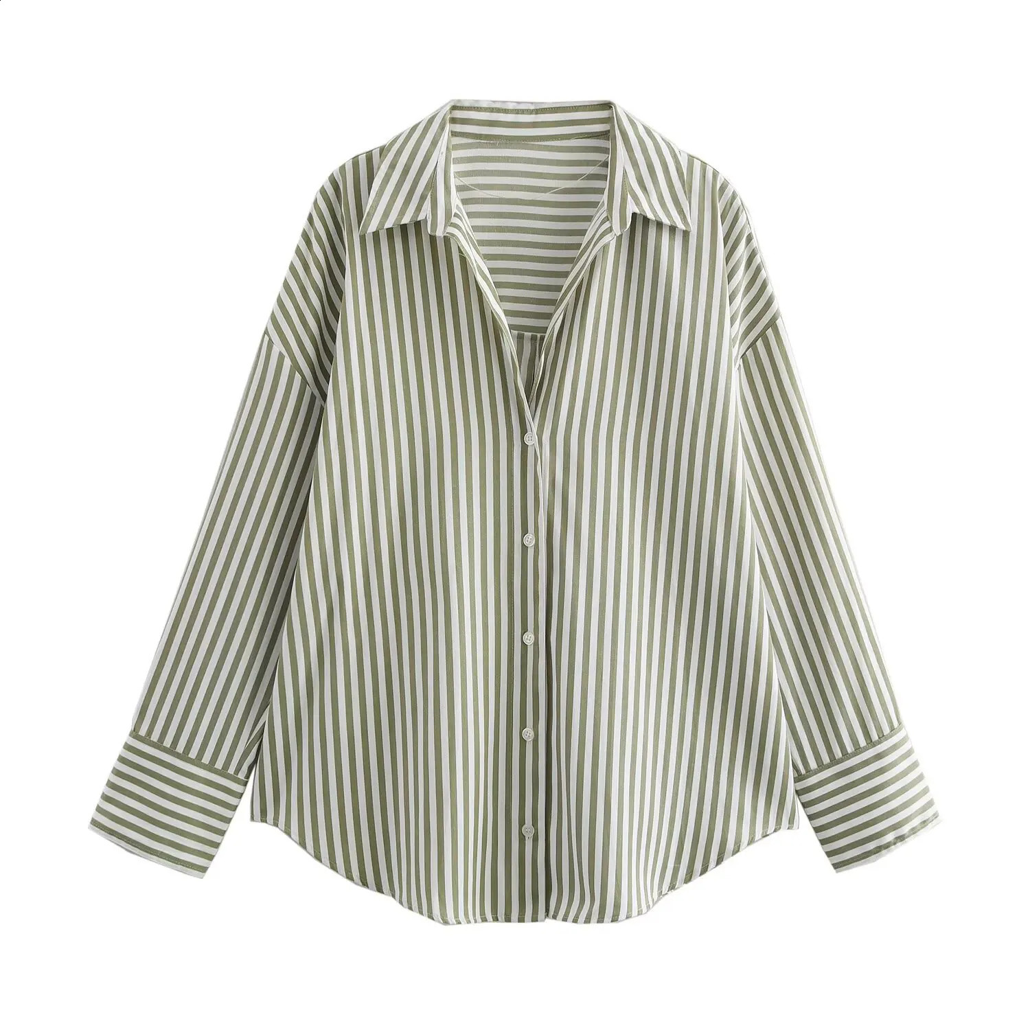 ZBZA Womens Striped Shirt with Collar Long Sleeve Single breasted Basic Top SpringSummer Style Casual Slimming Unique 250319