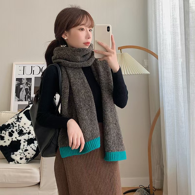 K172 Smoky white ~ Winter wool blended simple solid color cold-proof warm scarf Korean style outer wear couple neck shawl