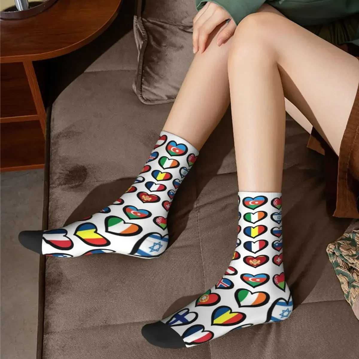 Eurovision Song Contest Flag Heart Socks Harajuku Soft Socks Four Seasons Neutral Birthday Gift Stocking Accessories X250319