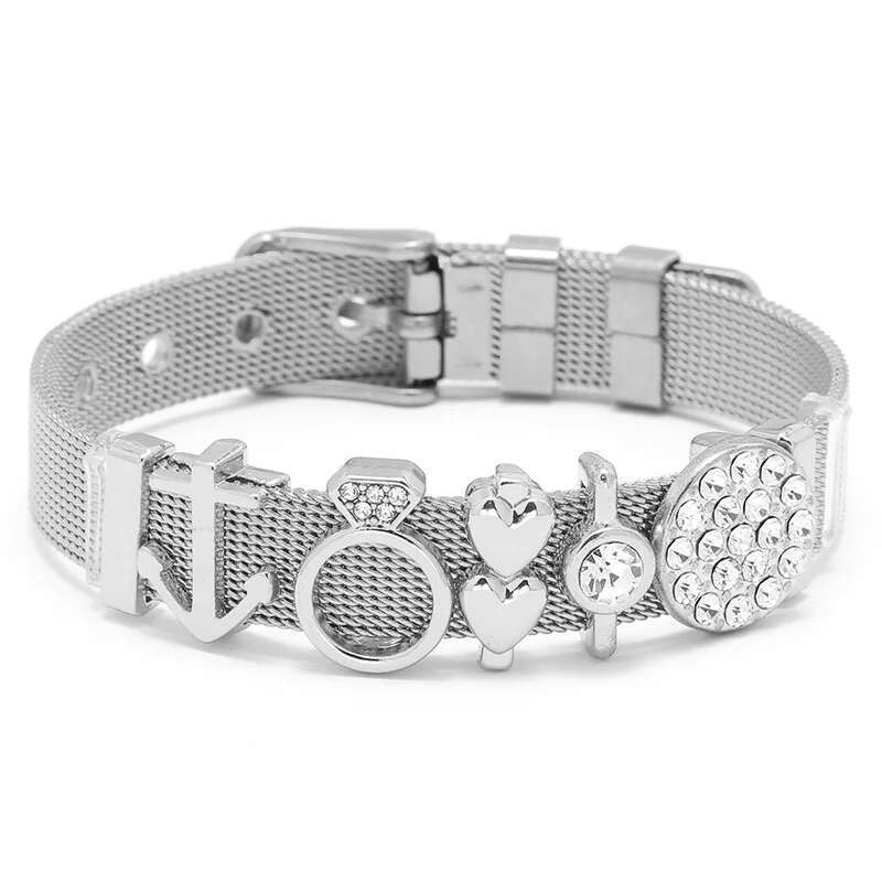 Fashion Adjustable Stainless Steel Mesh Bracelet Set Love Lock Charm Brand Bracelets Bangle For Woman Men Jewelry Gift