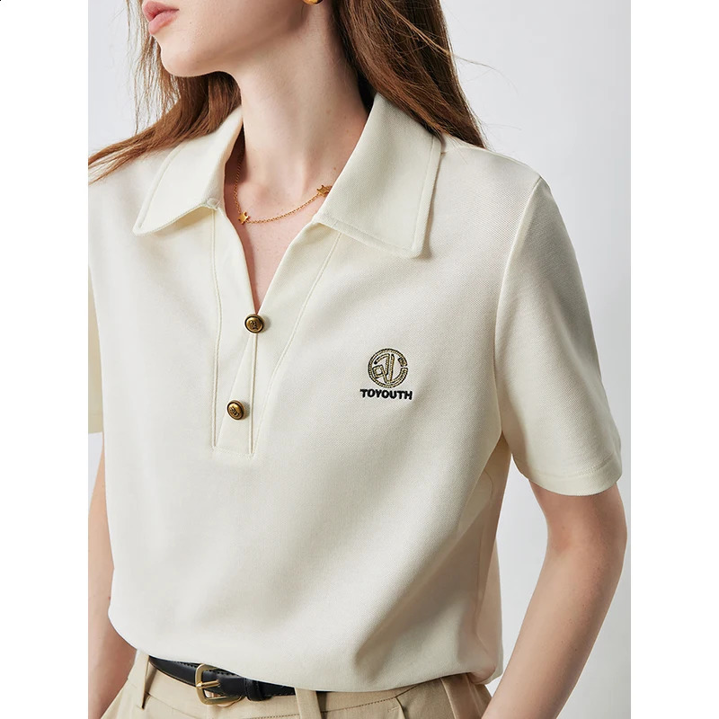 TOYOUTH Women Letter T-shirt Summer POLO Collar Top 250318