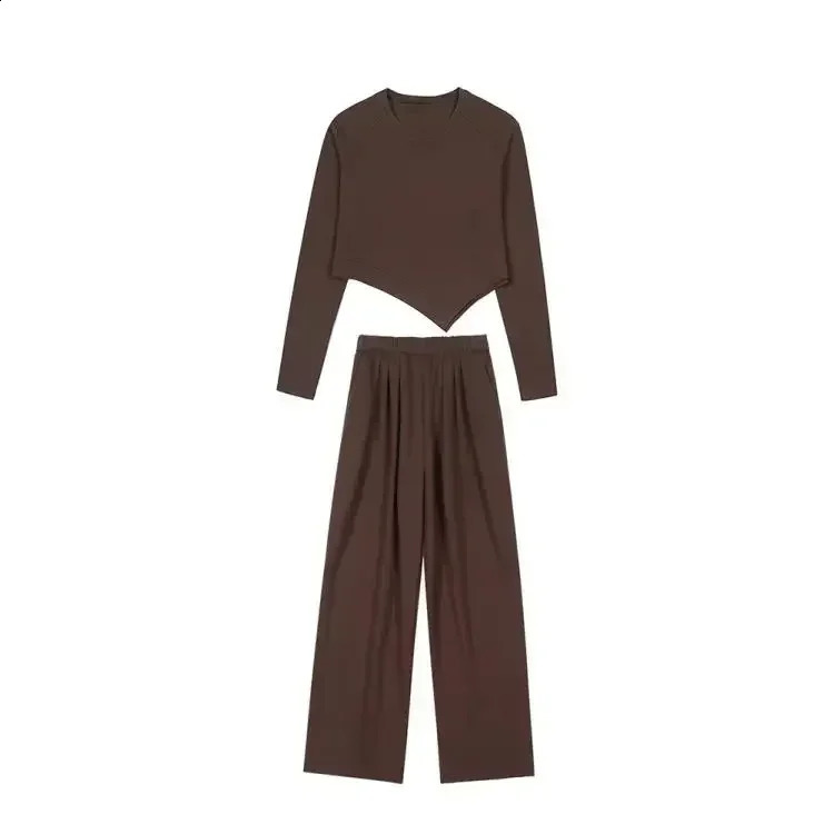 Jogging Suits for Women Retro Hong Kong Style Chic Autumn Winter High Street Casual Sweatshirt Wide-leg Pants Two-piece Set 250318