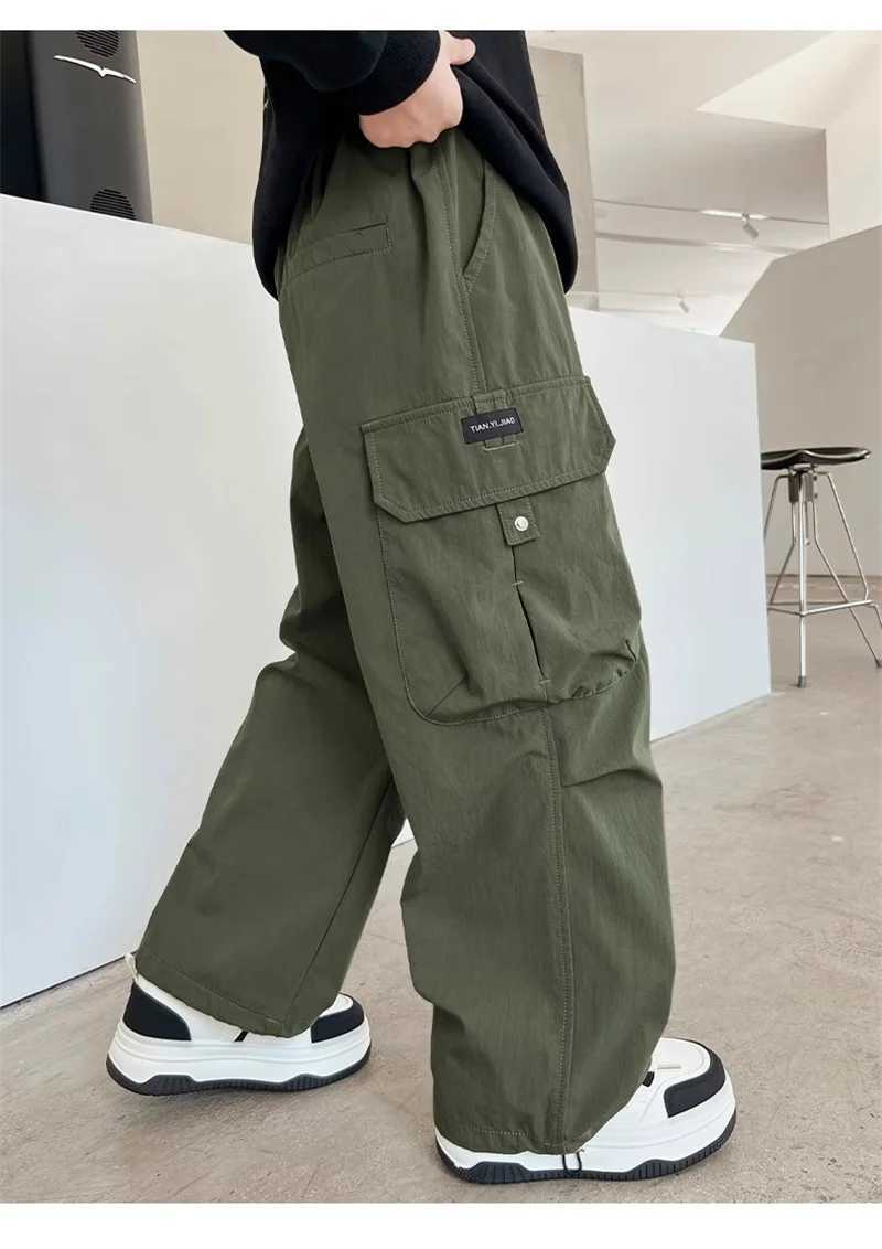Wide leg pants street dance pants boys casual straight pants childrens side pockets childrens cargo pants hip-hop pants 5-14YT250318