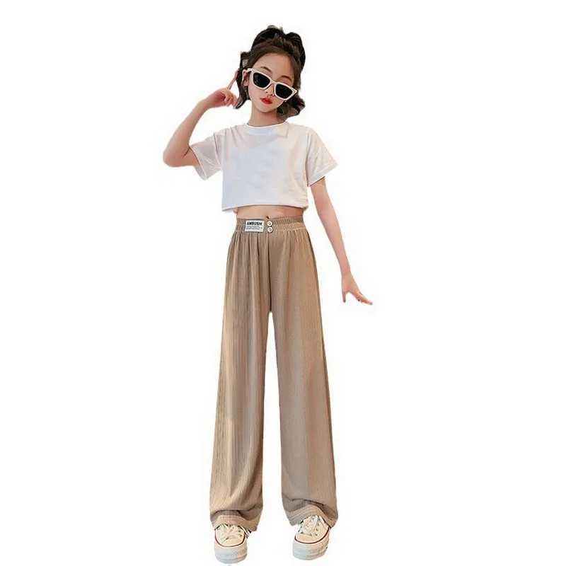 Childrens girls summer silk Western style thin wide leg pants new childrens chessboard grid loose casual mosquito proof TrouserT250318