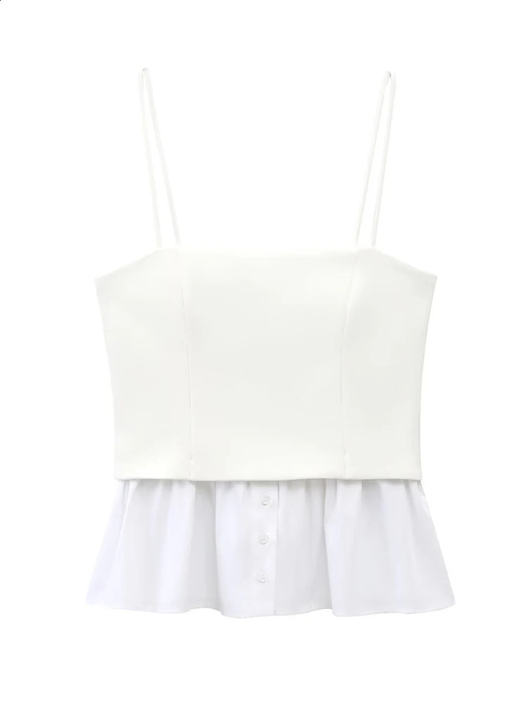 TRAF Summer Womens Splicing Belt Top Sexy Club Fashion Casual Top Side Zipper Sleeveless Vest Fashion Tank Top 250314