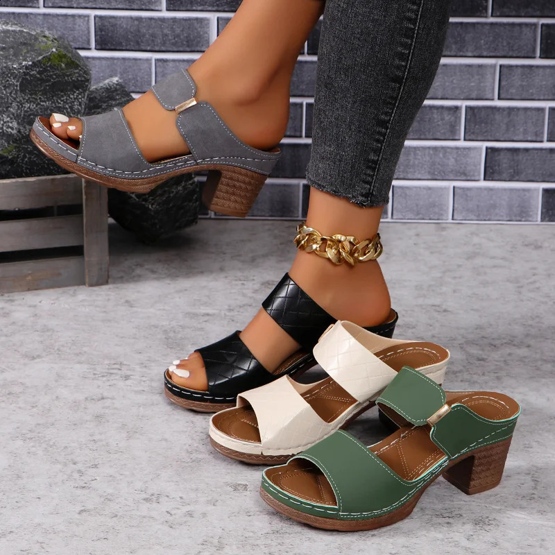 Women Summer Lightweight Hollow Sandals High Heels Dress Chunky Open Toe Slippers Female 2024 Casual Slingback Slides Shoes 250317