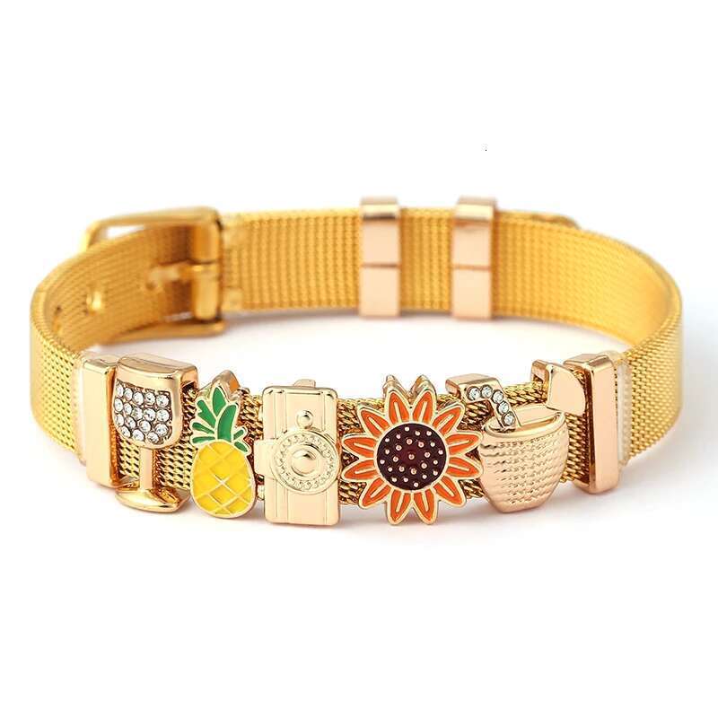 10mm Summer Vacation Series Beads Charm Bracelets DIY Stainless Steel Mesh Keeper Bracelets Mujer For Women Men Jewelry Gift