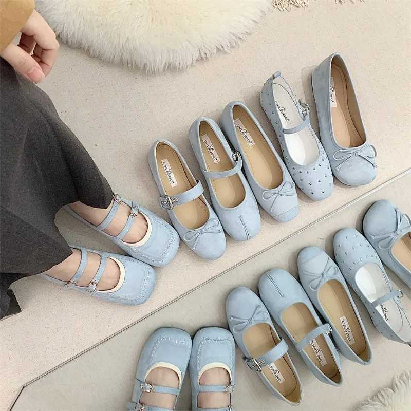 Blue Apartment Mary Janes Womens Shoes Spring and Autumn Casual Buckle Loafers Elegant Bow Ballet Womens ShoesXJ250319