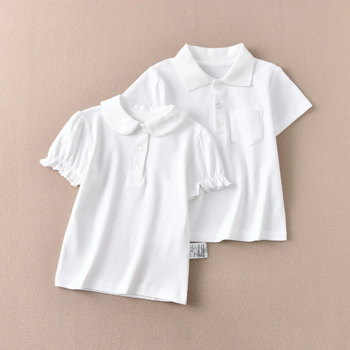 Girls Cotton Polo Shirt Children White Short-sleeved T-shirt Loose Breathable Size 90-170 250319