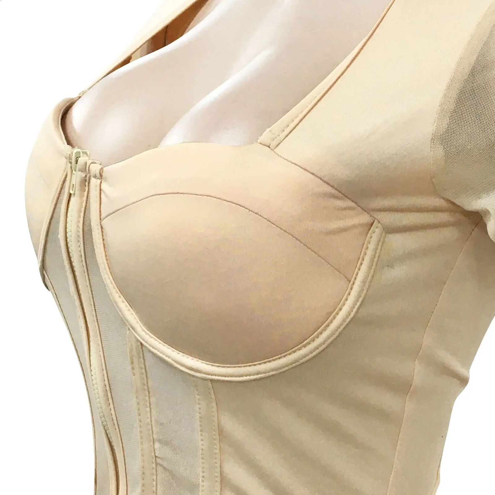 Solid transparent mesh see through long sleeved zipper shirt tight corset top and shorts 2-piece set sexy body party womens clothing 250318