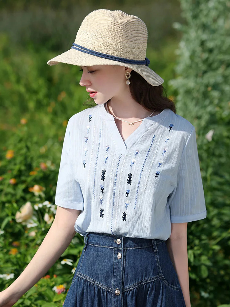 I believe in your womens Vneck cotton ed short sleeved shirt and summer retro chic 2242055629 250318