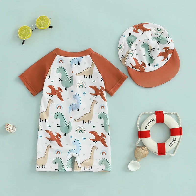 Baby Girl Swimsuit Mermaid Scale Pattern Long Sleeve Full Zipper UV Protection Rash Guard Swimwear Sunhat Set 250319