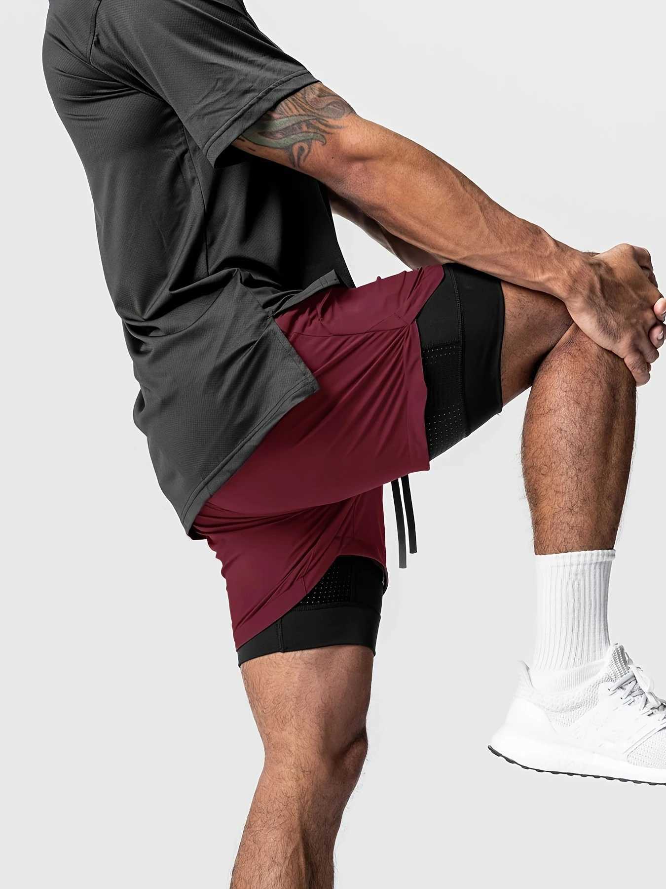 Sports shorts for men double layered quarter quick drying elastic basketball running training equipment deep squat fitness W250319