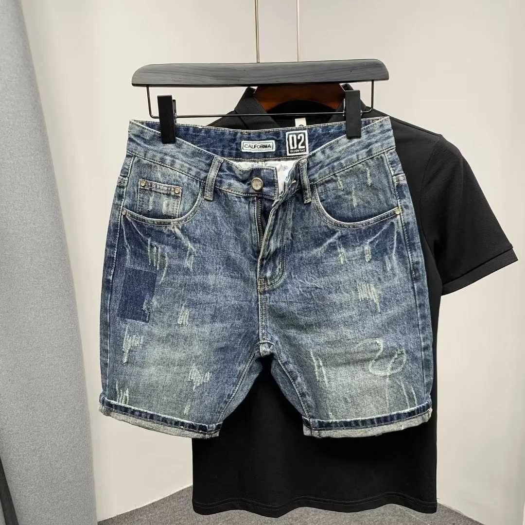 New Summer Mens Fashion Simple Denim Pants Cat Beard Social 5 Points UK Slimming Jeans Shorts W250319