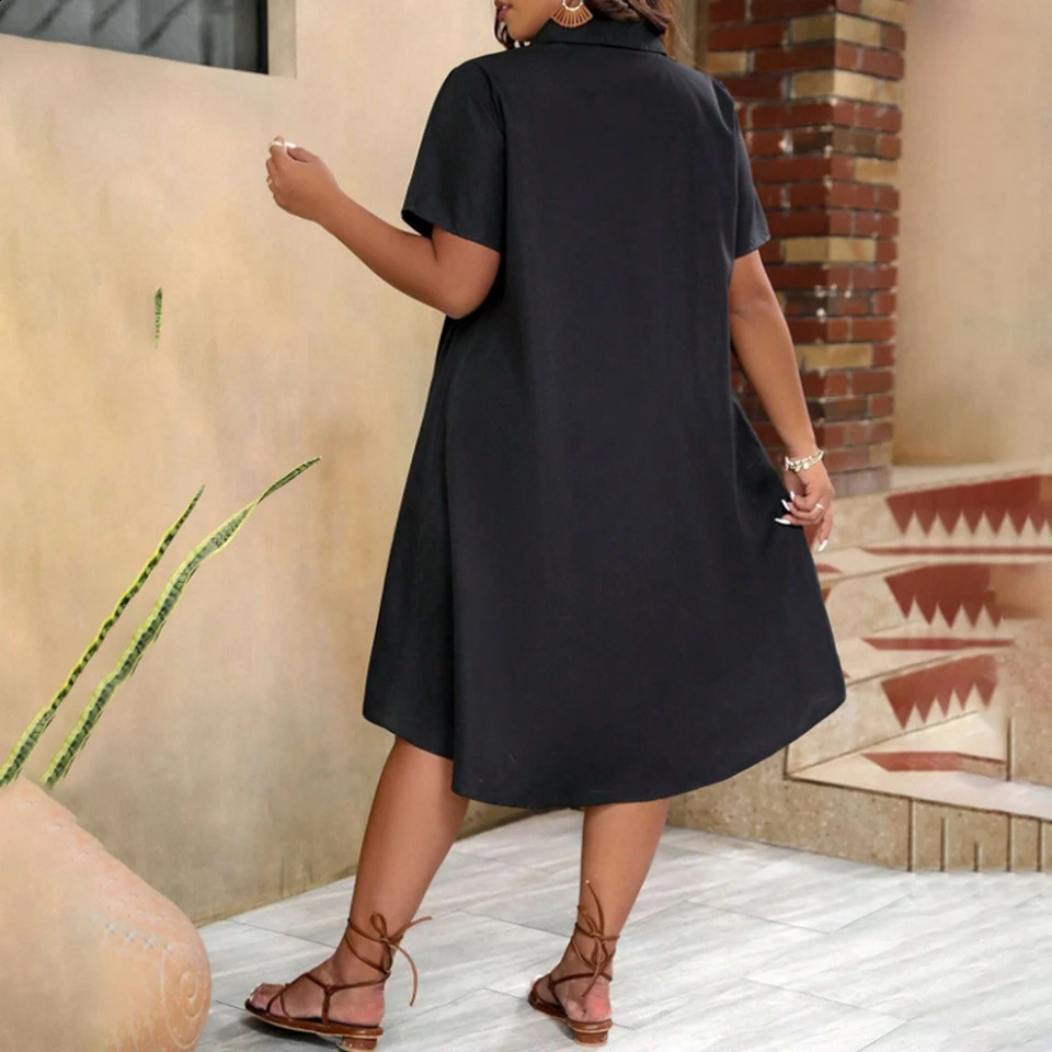 Plus size womens dress 2024 summer plus short sleeved casual slim fit oversized 250319