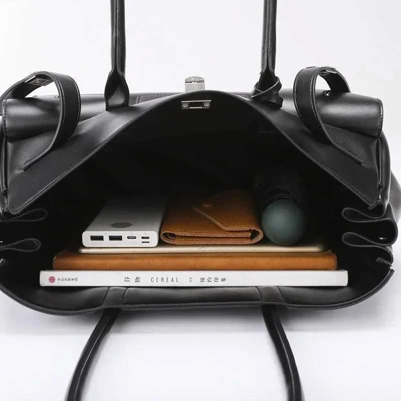 Meet You Luxury Design Large Capaci Black Pu Leather Tote Bag Ladies Mti-pocket Shoder Bag Off Lady Cmuter Handbag Z250318